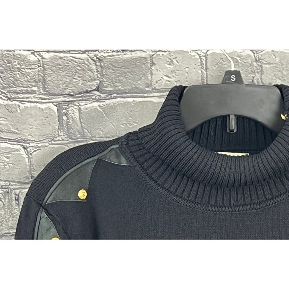 VTG St John Sportswear Sweater Size 14 Black  Turtleneck Santana Knit  Leather L - Picture 8 of 9